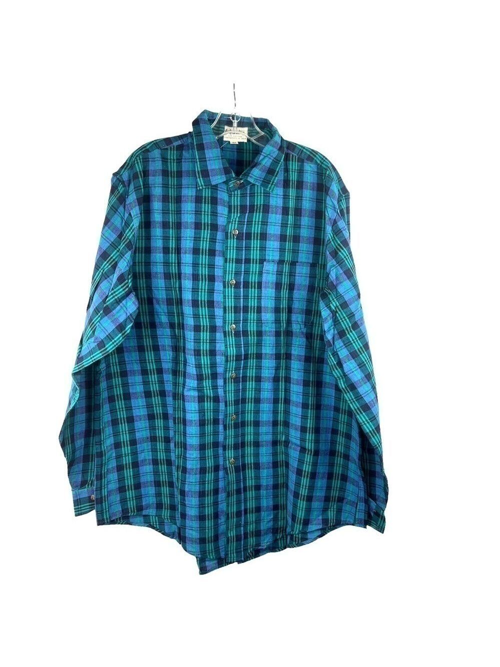 NEW-FAB India, Hand Woven, Hand Sewn, Green/Blue Plaid Khadi Collar Dress Shirt